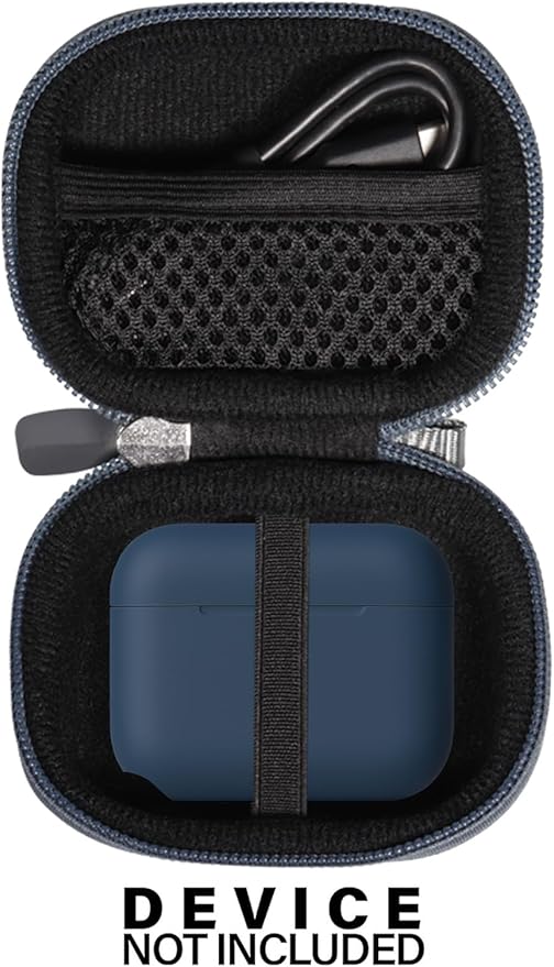 CaseSack Case for JLab Go Pop+,Go Air Pop, Air, Air Tones+/ Tones, JBuds Mini True Wireless Earbuds, Compact Organizer for The Charger case and Charger Cord (Stone Blue)