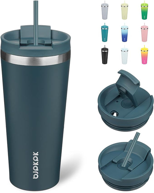 BJPKPK 22oz Stainless Steel Insulated Tumbler With lid And Straw Travel Coffee Thermal Tumblers Cup For Women And Men,Navy Blue