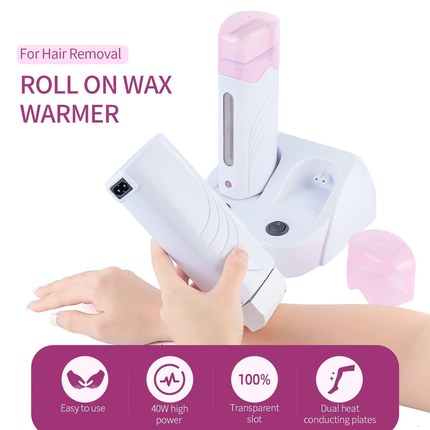 110V Roll On Wax Warmer for Hair Removal, Double Wax Roller Heater, Home Waxing Kit for Women and Men