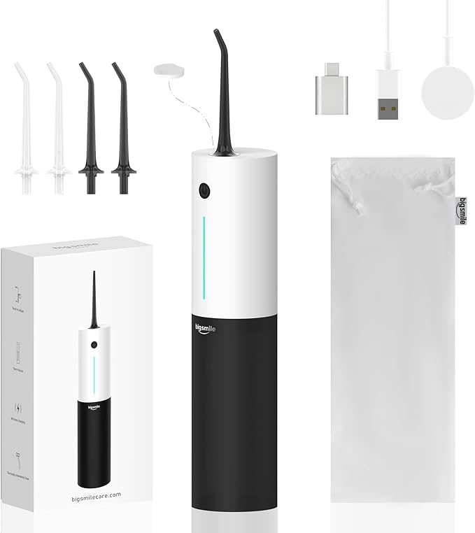 Bigsmile Water Flosser Cordless Dental Irrigator Kid Braces Oral Irrigador Travel Shower Portable Teeth Pick Wireless Floss IPX7 200ML Famous Dentist Recommend(Panda)