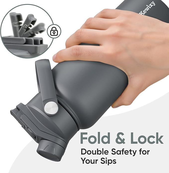 32 oz Insulated Water Bottle, 2-in-1 Lid, Straw & Spout with Protected, Leak Proof, Keep Cold, Stainless Steel, Metal, Reusable, Handle, for Outdoor, Gym and School, 2 Lids, Char Gray