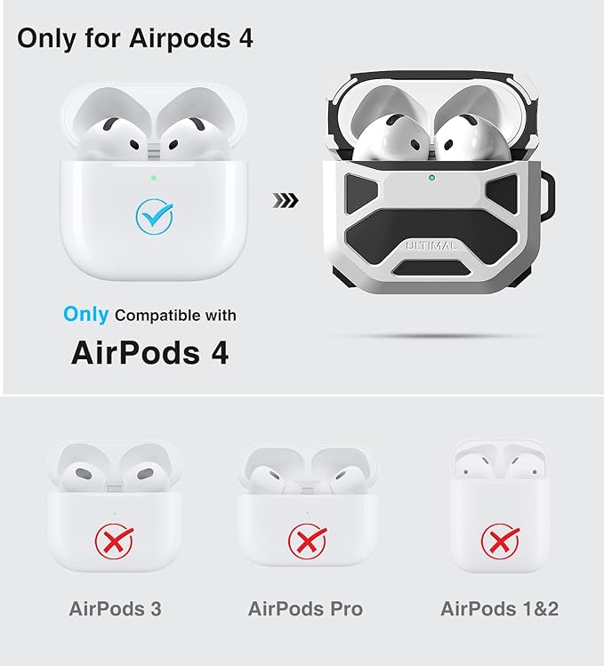 Compatible with AirPods 4 Case, Rugged TPU Double-Layer Cover, Powerful Shockproof Full Protection with Lanyard, Reinforced Magnetic Lid Lock for AirPods 4th Generation case(Black+White)