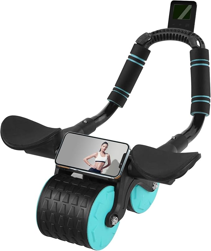 Ab Roller Wheel with Timer & Knee Mat, Home Workout Auto Rebound Abdominal Wheel with Elbow Support - Core Workout Equipment for Strengthening Abs, Home Gym Exercise for Women & Men