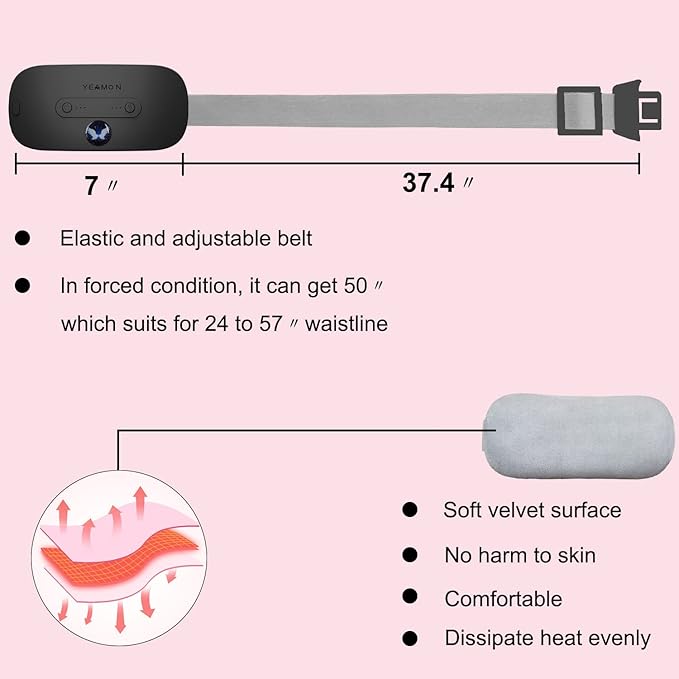 Back or Belly Heating Pad, Electric Waist Belt Device with 3 Heat Levels and 3 Massage Modes, Portable Cordless Fast Heating Pad for Women and Girl
