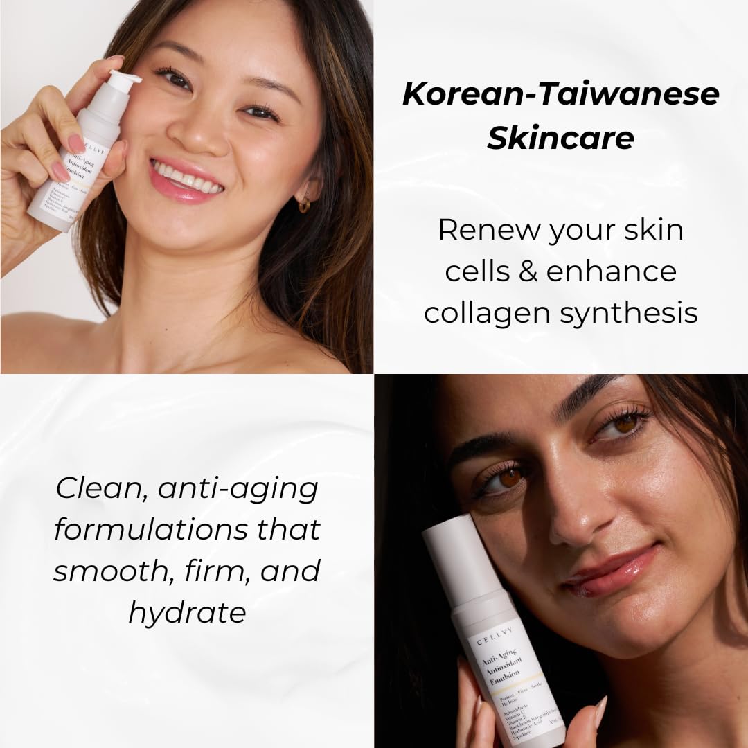 CELLVY Anti-Aging Antioxidant Emulsion with Hyaluronic Acid, Vitamin C & E, Korean Taiwanese Skincare, Firming & Hydrating Face Lotion, Smooths Fine Lines & Wrinkles and Boosts Collagen Production