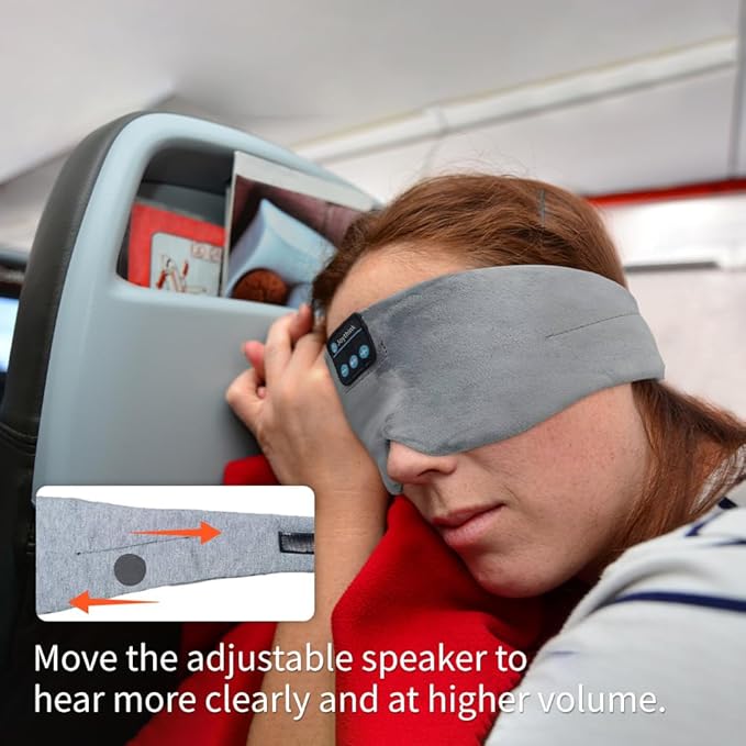 Joythink Sleep Headphones Wireless Eye Mask Kids Children Silk Wireless Headband Headphones for Sleeping with Adjustable Speaker Wireless Earbuds Side Sleeper Travel Meditation Music Mask Grey