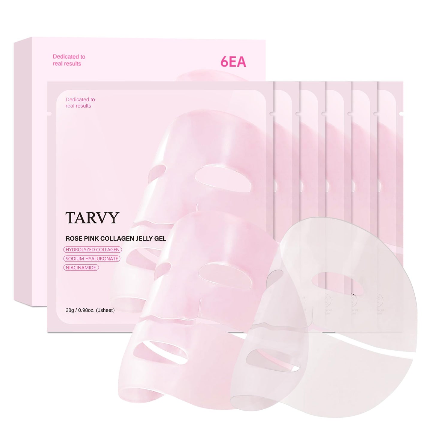 TARVY Collagen Jelly Gel Mask | Hydrating Overnight Hydrogel Mask | Face Masks Skincare for Glass Glow Skin- Elasticity, Hydrating, Firming and Moisturizing, 28gx6ea