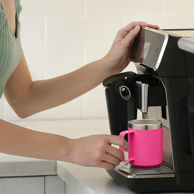 ALOUFEA 12oz Insulated Coffee Mug Cup with Handle, Stainless Steel Travel Coffee Mug with Flip Lid, Double Wall Vacuum Coffee Tumbler,Seafoam