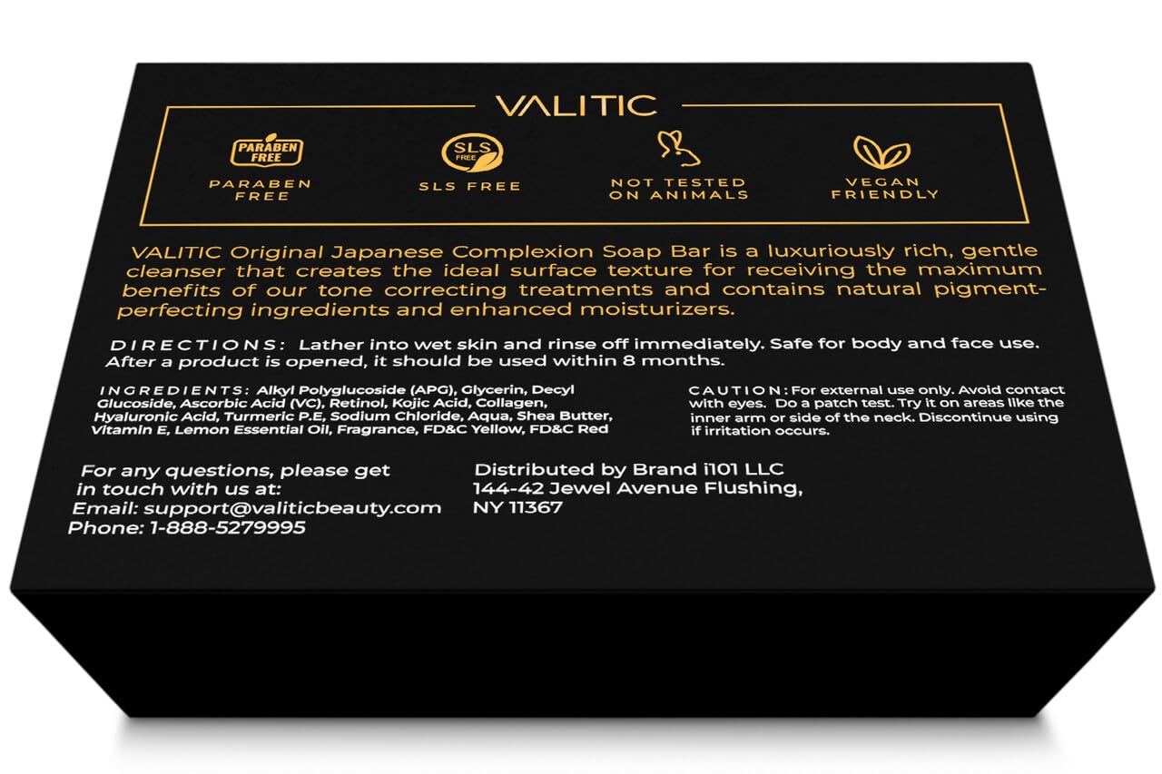 VALITIC Brightening Lemon & Turmeric Kojic Acid Soap with Vitamin C, Retinol, Collagen - Original Japanese Complex Infused with Hyaluronic Acid, Vitamin E, Shea Butter, Castile Olive Oil (3 Pack)