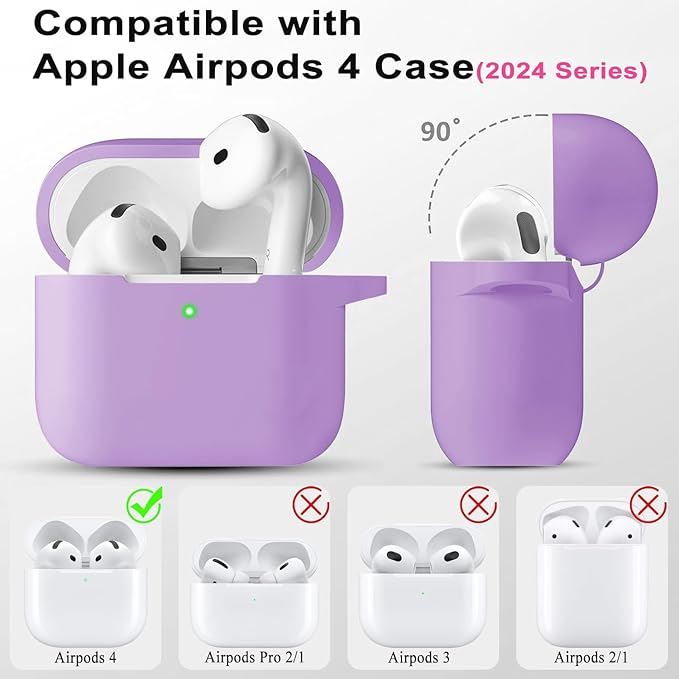 Case Cover for Apple Airpods 4 - VOTILE Airpods 4 Cases 2024 Cover Women Silicone iPods 4 Earbuds Wireless Accessorie Charging Cases Girl Bling Keychain for Airpod iPods 4th Generation - Lavender