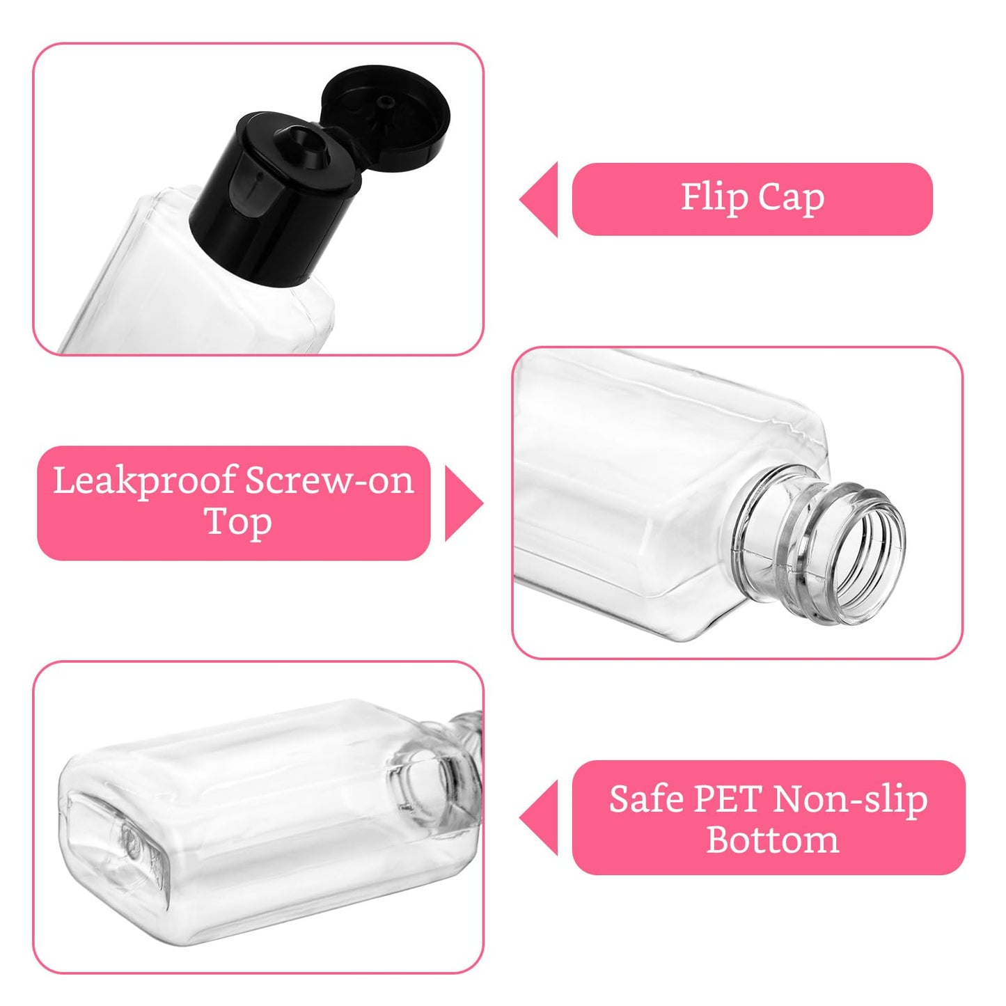 QTLCOHD 100 Pack 1 oz Travel Bottles, Mini Empty Hand Sanitizer Bottles with Flip Caps, Bulk Portable Refillable Containers for Shampoo, Shower Gel, Face Creams, Body Lotions