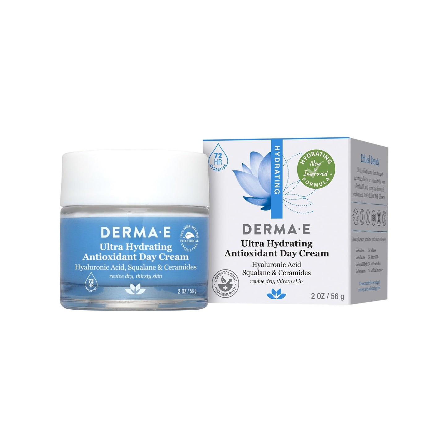Derma E Ultra Hydrating Antioxidant Day Cream – Face Moisturizer with Hyaluronic Acid, Squalane, and Ceramides to Smooth and Nourish, Hydrating Face Moisturizer for Sensitive Skin, 2 Fl Oz