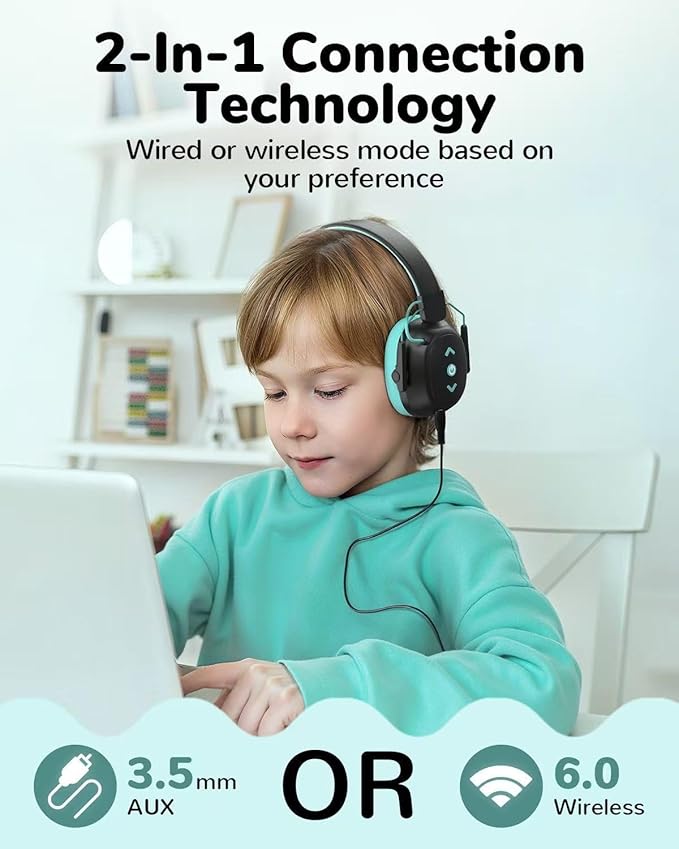 Kids Safety Earmuff Bluetooth 6.0, 29dB SNR Noise Reduction 94dB Lock Noise Cancelling Headphones (Black)