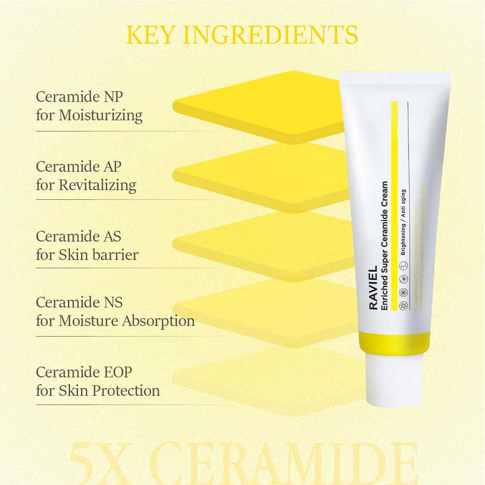RAVIEL Enriched Super Ceramide Cream Radiance Boosting, Deep Hydration & Tone Enhancing Moisturizer with Niacinamide & Hyaluronic Acid for Dull, Uneven Skin, Korean Skincare, 50ml (1.69 fl oz)