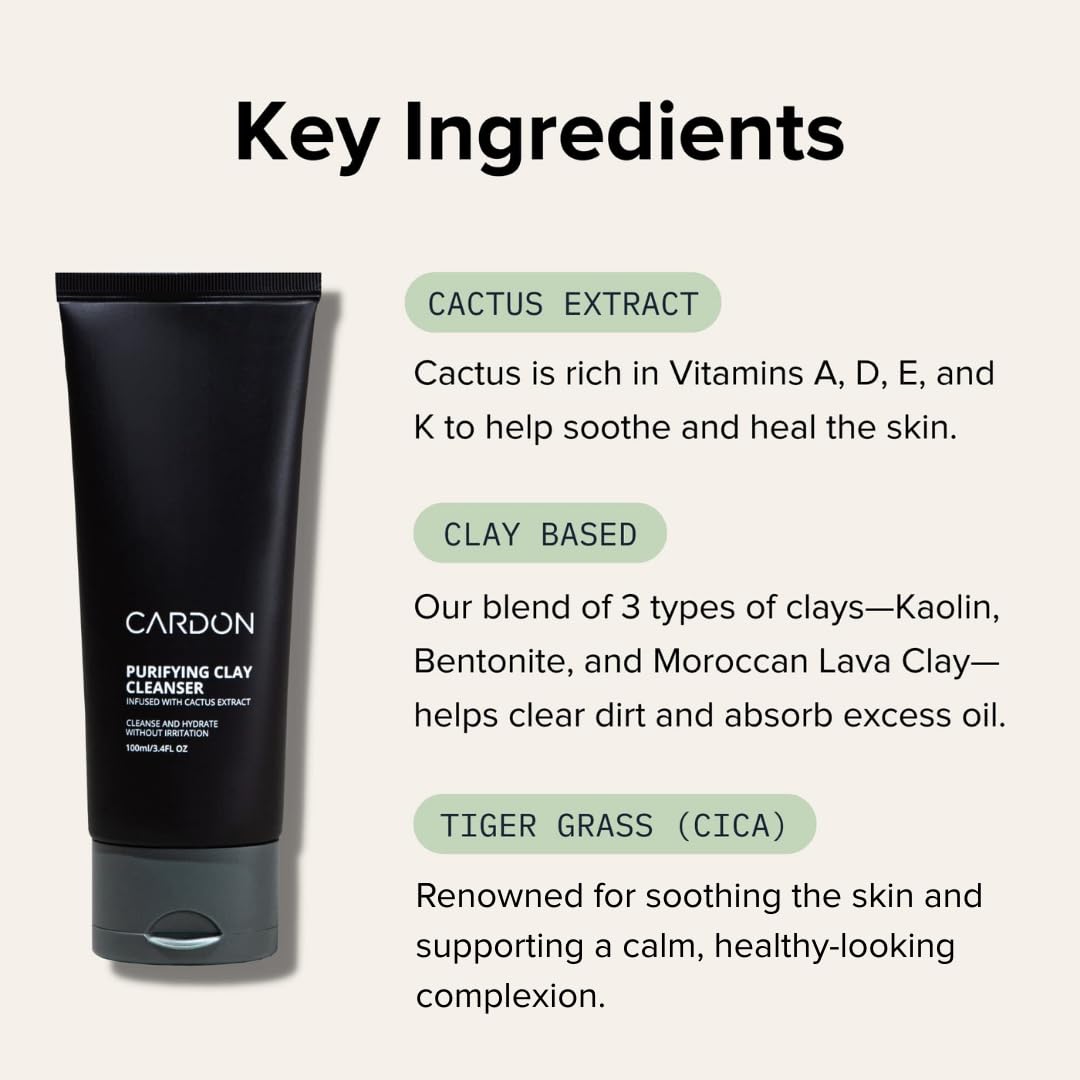 Cardon Men's Deep Pore Cleaning Clay Face Wash, 4x Better Than Charcoal, Oily, Acne-Prone Skin | Korean Premium Skin Care | Remove Face Oil & Dirt, (1 CT)