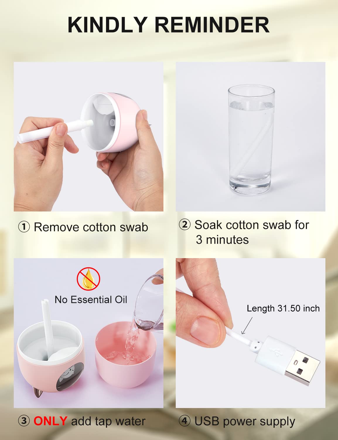 Cool Mist Humidifier,300ml Mini Humidifiers with Night Light,Waterless Auto-Off Air Humidifier,20dB Quiet Humidifiers for Bedroom,Car, Plant for Girl Boy