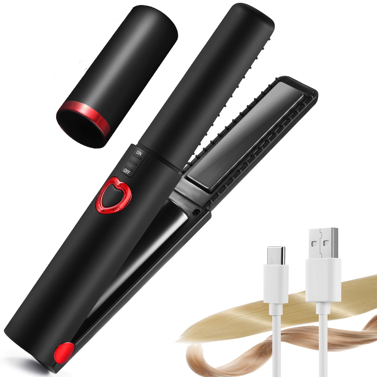 JMFONE Mini Cordless Hair Straightener,Portable Travel Size Flat Iron with 3 Adjustable Temperatures for Thin Fine Hair,USB-C Rechargeable Heats Up in Seconds - Ideal for Quick Hair Styling Anywhere
