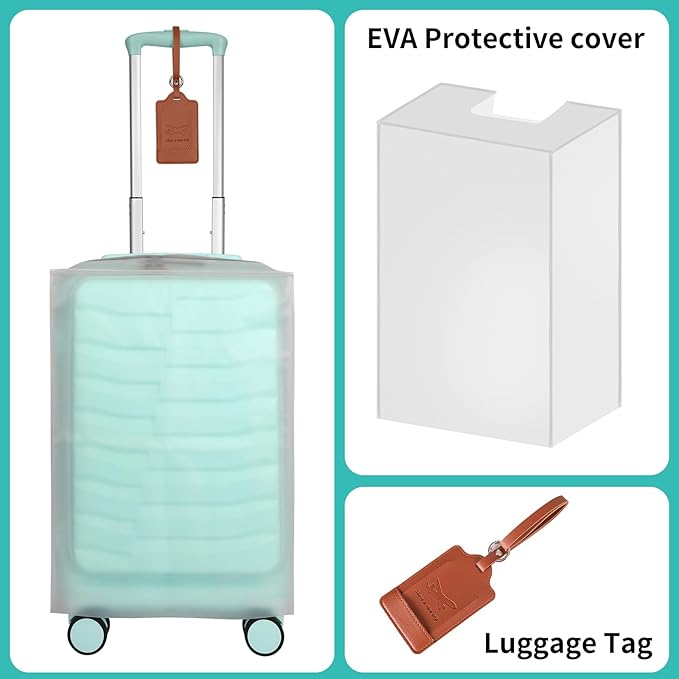 22×14×9 Airline Approved Carry On Luggage with Front Open Pocket Expandable, Spinner Wheels, ABS+PC Hardshell Small 20inch Suitcase with Protective Cover and Luggage Tag, Mint Green