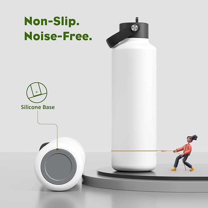 24 oz Travel Water Bottle for Teens: Standard Mouth, Leakproof, BPA-Free, Easy Hold Handle, Insulated Stainless Steel Thermos with Straw for School, Outdoors, Running, Camping, Sport (Frost White)