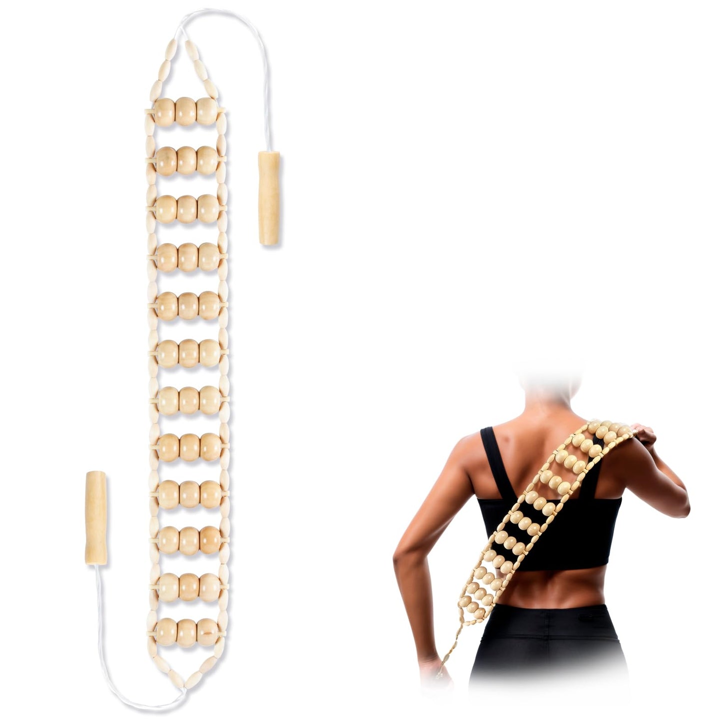 KintKita Wood Therapy Massage Tools,Back Wooden Massage Roller Rope Tool Maderoterapia Kit Professional Cellulite Massager for Body Shaping, Contouring,Back Neck Leg Muscle Relief