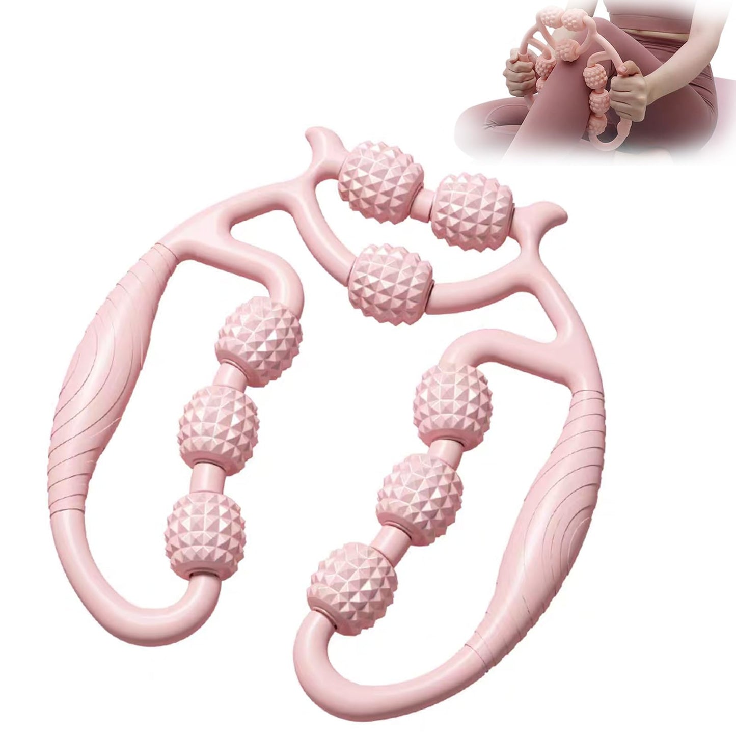 9 Wheel Leg Massager Roller for Lymphatic Drainage & Cellulite, Muscle Massage Stick for Deep Tissue Pain Relief, Body Sculpting for Thighs, Legs, Waist, Arms - Pink