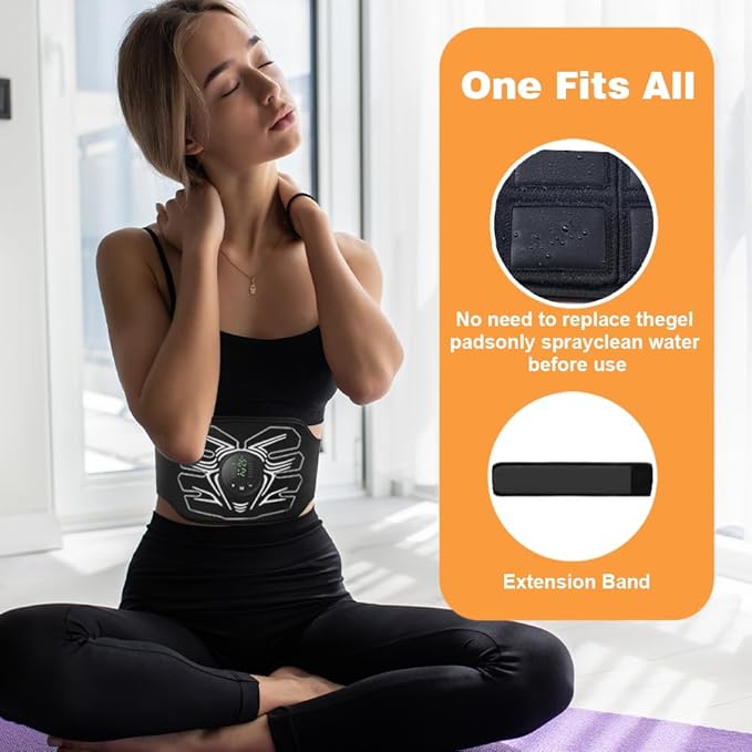 Abs Stimulator, Portable EMS Abdominal Muscle Toner for Home and Office Fitness, Strength Training - Black