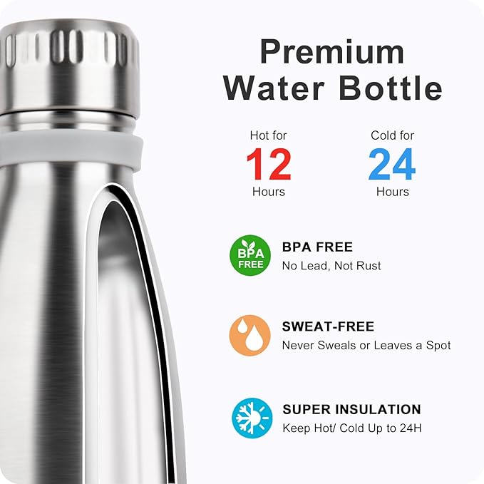 9 oz Water Bottle for Kids-Stainless Steel Vacuum Insulated Sports Flask Leak Proof Small Water Bottles for School (Silver)