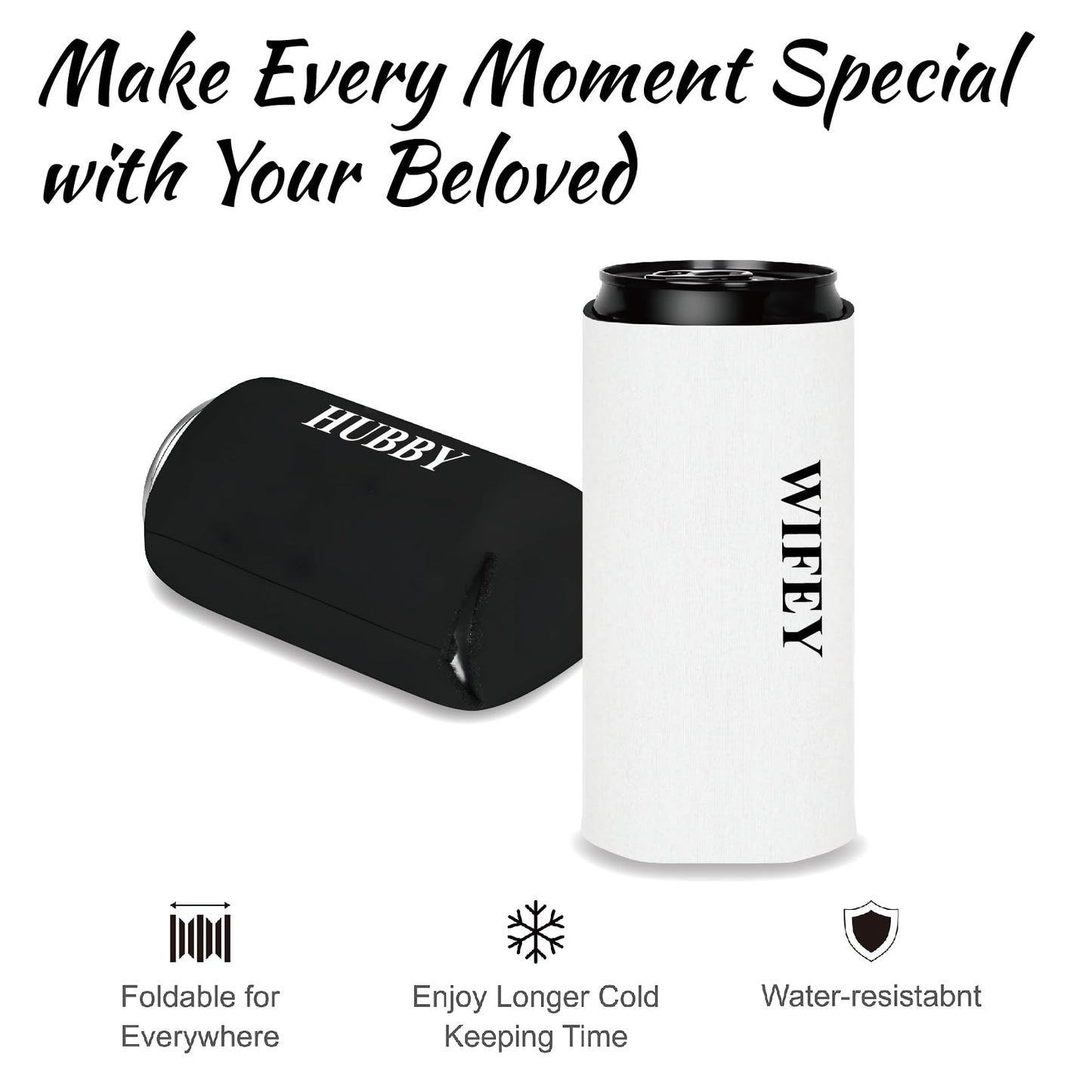 PartyGifts&beyond Honeymoon Essentials Hubby and Wifey Gifts Slim Can Coolers Wedding Can Coolers Engagement Gifts for Couples(HW-TR)