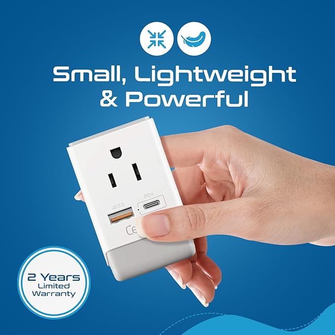 Ceptics Brazil Rio Power Plug Adapter Travel QC 3.0 & PD, Safe Dual USB & USB-C - 2 USA Socket Compact & Powerful - Supports Quick Charge 3.0 & Power Delivery - Type N AP-11C - Fast Charging