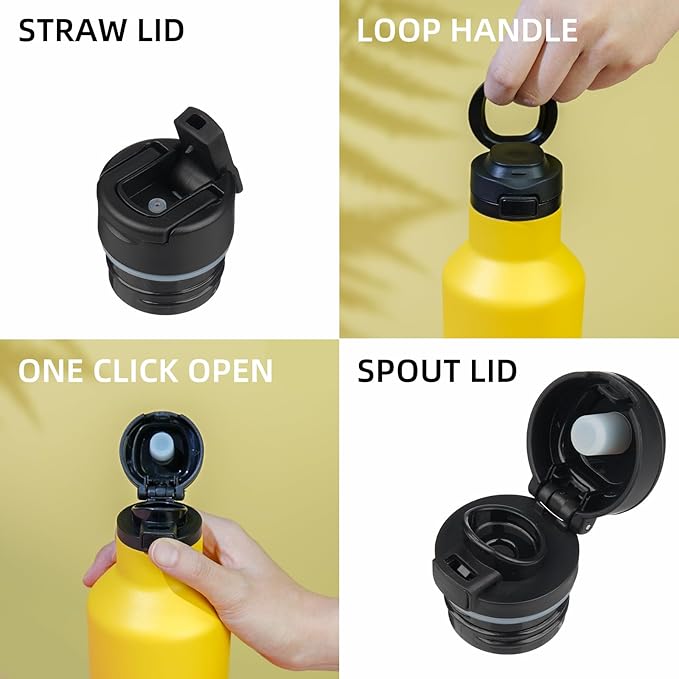 BJPKPK Insulated Water Bottle With Straw 25oz Stainless Steel Water Bottles With 2 Lids And Carry Handle Reusable Travel Metal Thermo,Rainbow