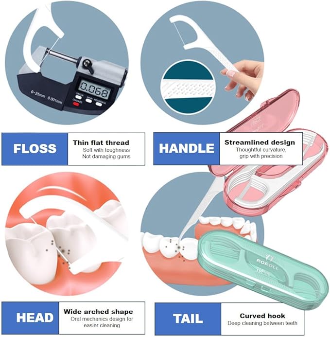 14 Packs Travel Dental Floss Pick Case, Holder, Come with 140pcs Premium QUALIALL Toothpick Flossers for Adults Teeth Cleaning, Sealed Portable Refillable, Green, Pink.