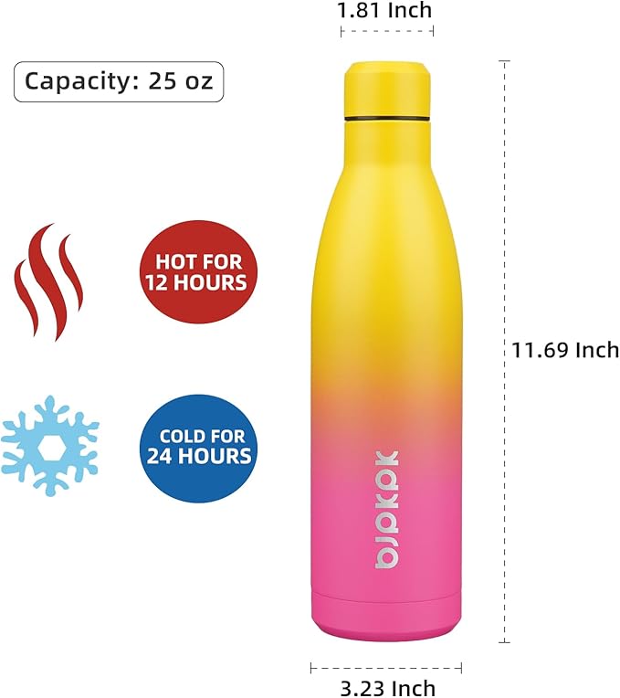 BJPKPK 25oz Insulated Water Bottle Double Wall Vacuum Insulated Stainless Steel Water Bottles for Spots Keep Cold and Hot,Rainbow