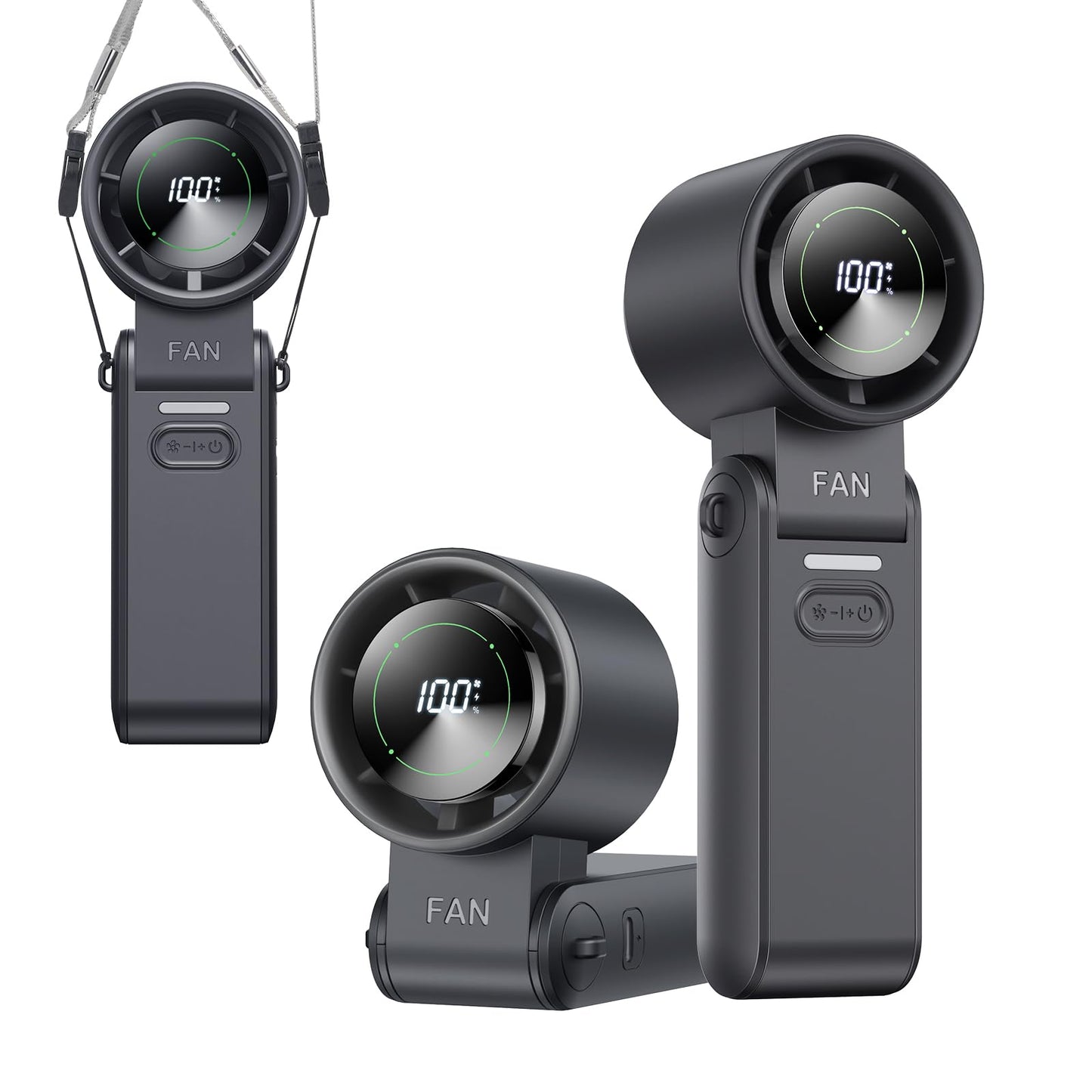 KIMMOO 3-in-1 Portable Handheld Turbo Fan-100 Speeds, 13500 RPM, 12Hrs Cooling, Digital Display, 120° Rotation, USB Rechargeable Mini Hand Held Personal Fan for Travel, Makeup, Outdoor, Indoor (Black)