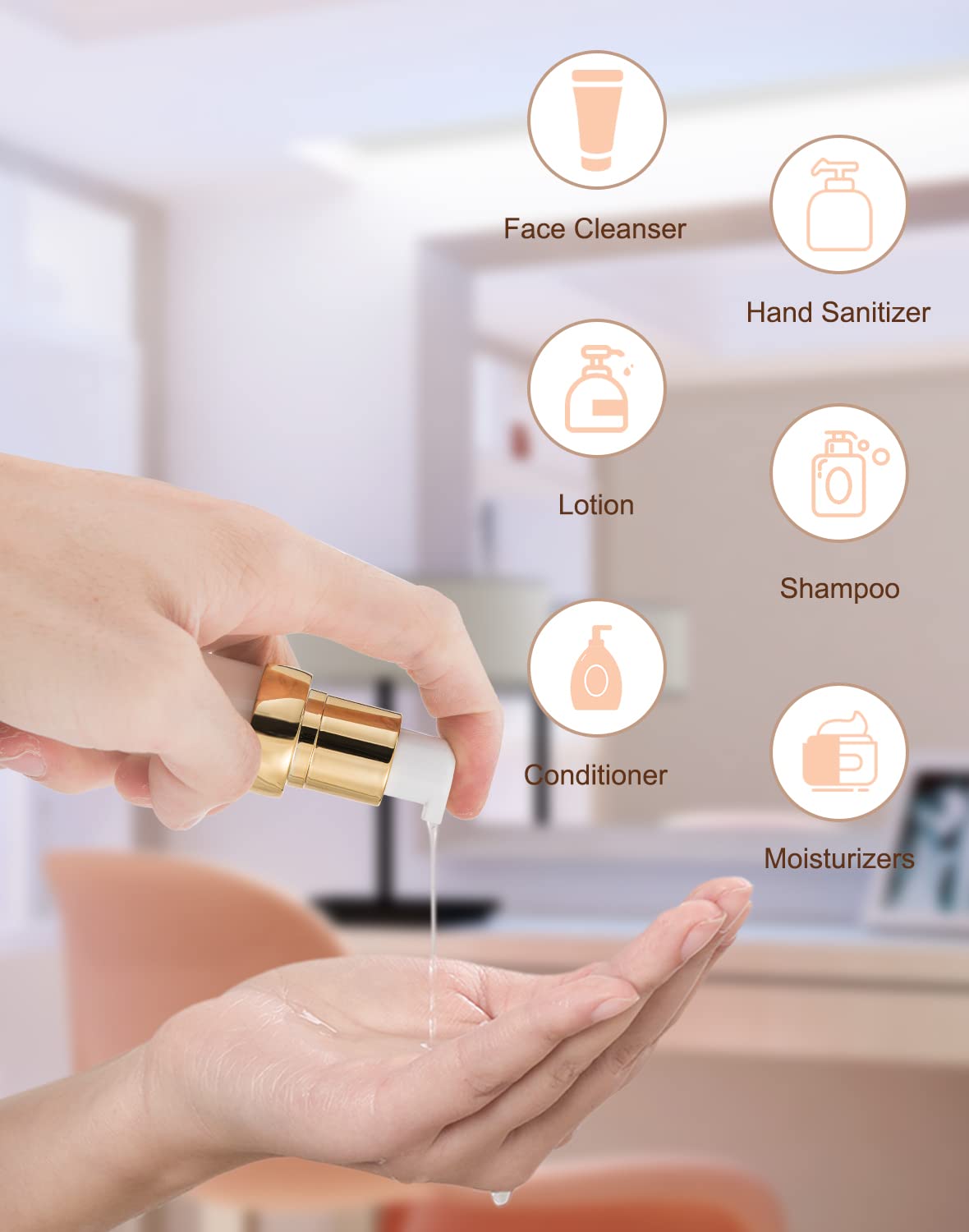 XQNCBY Gold 15ML Airless pump bottle Toiletries Travel Size containers mini makeup bottle Dispenser with Box Reusable empty cosmetic packaging bottles (0.5 oz/15 ml, 4 Packs)