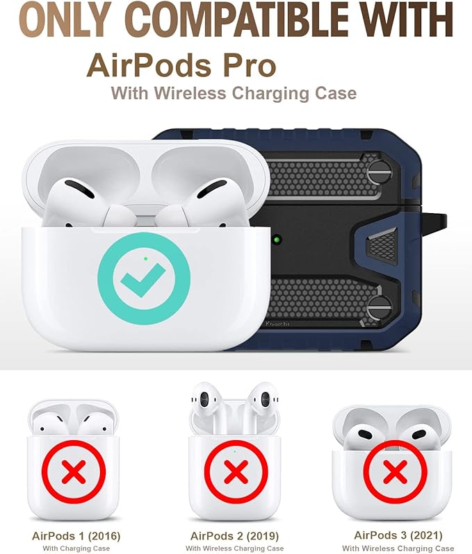 Koaichi Compatible with AirPods Pro(2nd Generation/1st Generation), Full-Body Rugged Hard Shell Protective Case Cover with Keychain Designed for AirPods Pro (2022/2019), Black/Blue