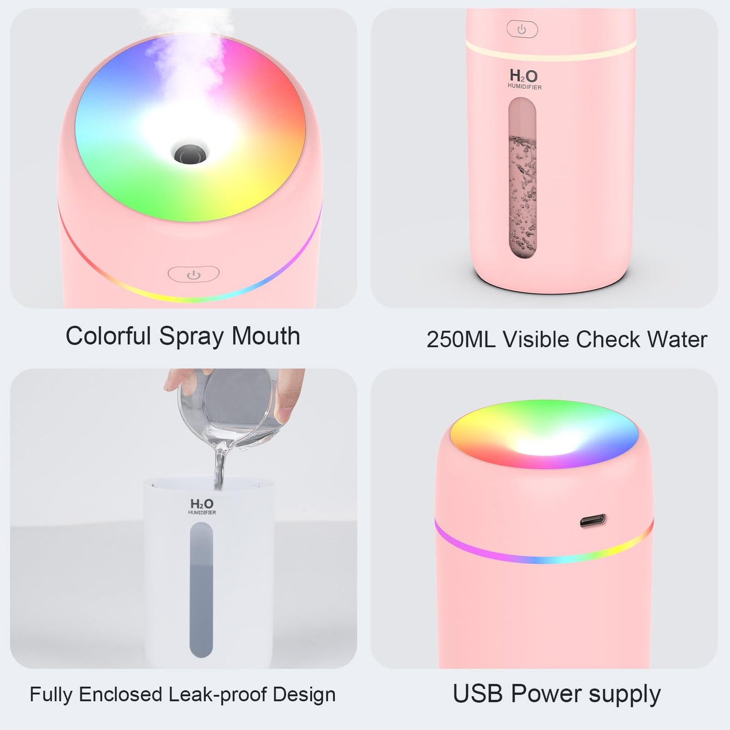 ZPP Small Humidifier, Portable Mini Humidifier with 7-color Lights for Car, Mini Desktop Humidifier for Home, Office, Travel with Night Light, Auto Shut-Off