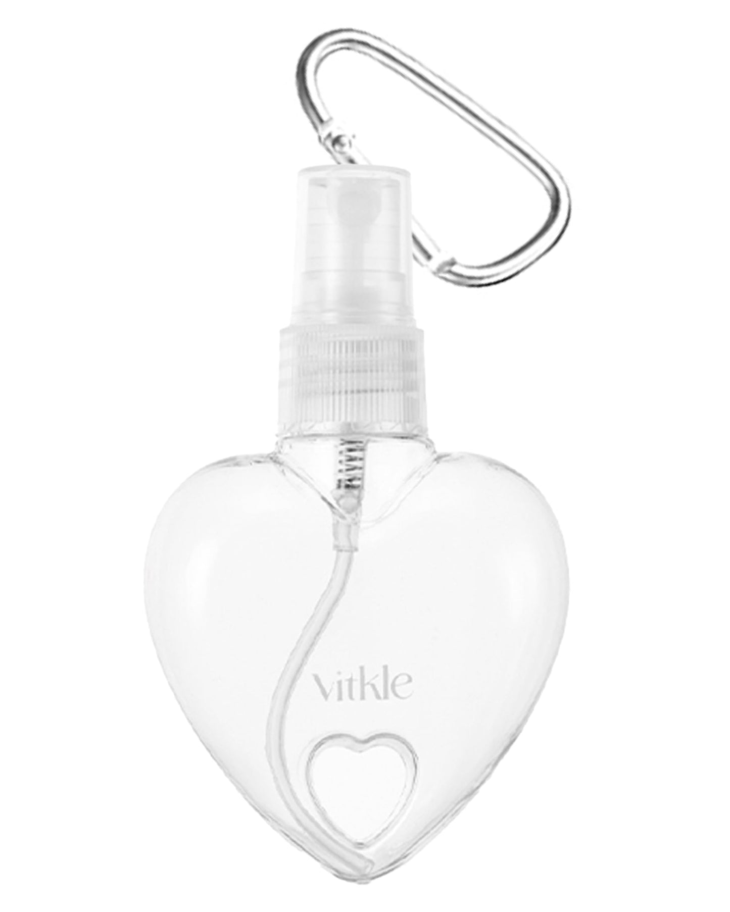 Vitkle Heart Shape Clear Keychain Refillable Bottle - Korean Travel Portable Mini Spray Container for Face Mist Serum Toner Skincare Products, 1.69 fl.oz.