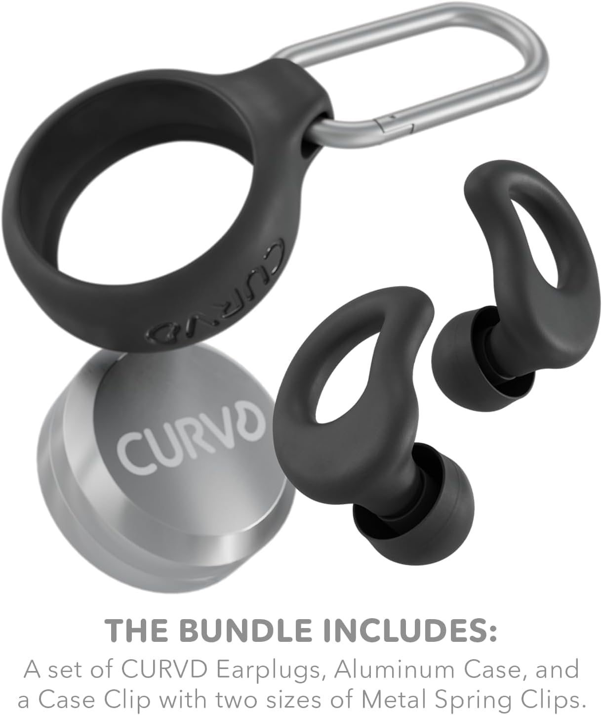 CURVD Everyday Earplugs + Case Clip Bundle, The Perfect earplug for Sleep, Travel, Noise Sensitivity/canceling + Case Clip Package Portable Waterproof Container & Silicone Sleeve for Ear Plugs(Black)
