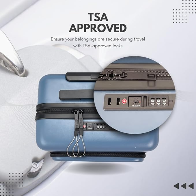 20-Inch Hardside Carry-On Luggage with Spinner Wheels – Airline Approved 22x14x9 Travel Suitcase with USB Port, Front Laptop Pocket & TSA Lock (Blue-Grey)