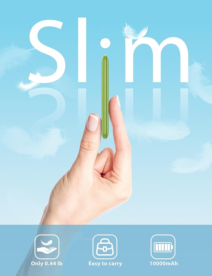 10000mAh Compatible with iPhone 15/16/17 (Only) Slim Portable Charger with Built in Cable, Power Bank Travel Charger External Battery Pack for Phone, 3 Output USB Type C Cord Clutch Charger, Green