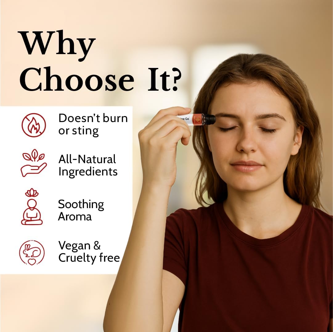 Herb Tantra Migraine Go Roll On | Headache Roll On Stick | Essential Oil Blend of Eucalyptus, Rosemary, Peppermint & Lavender | 100% Pure and Natural