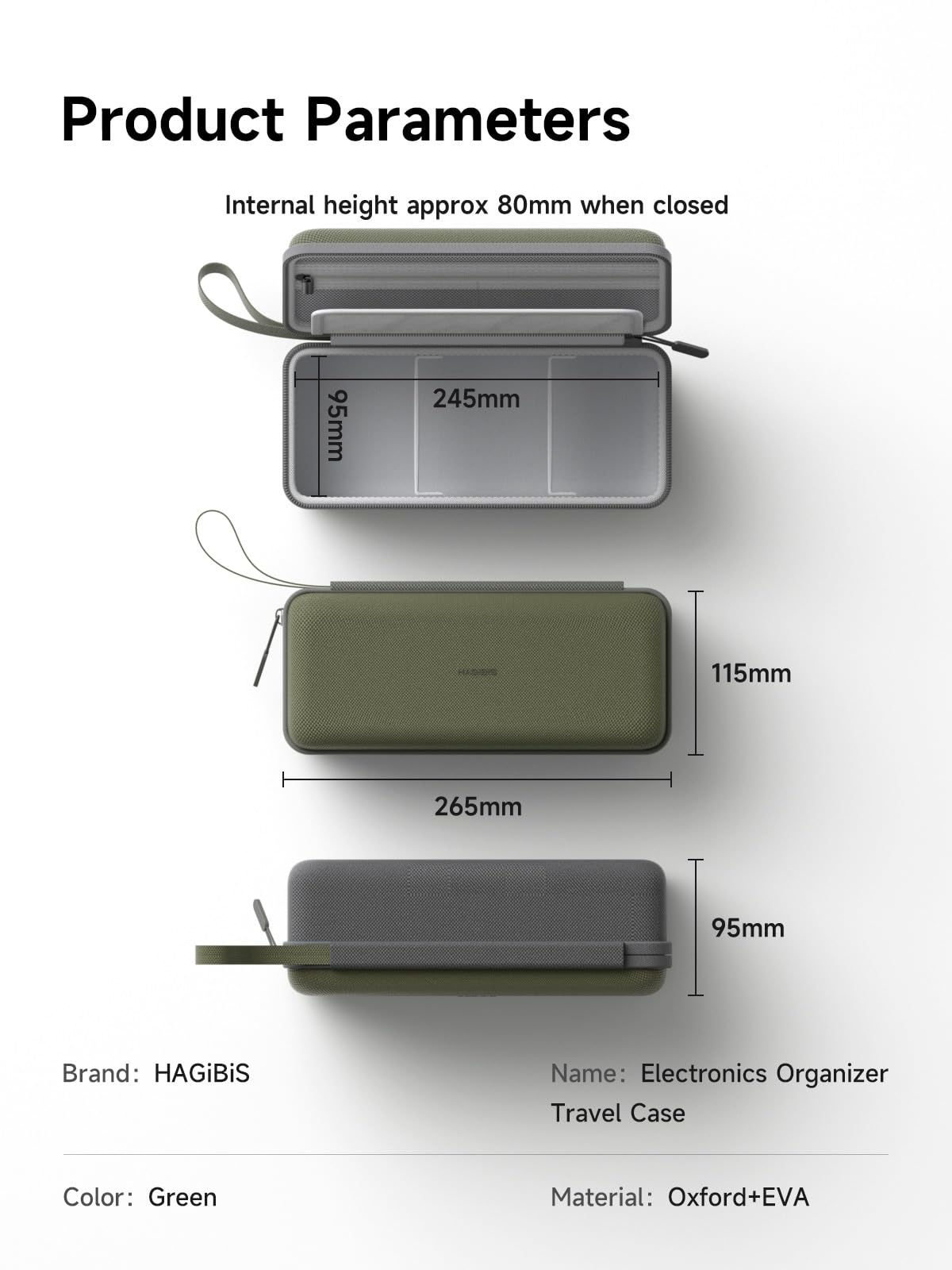 Hagibis Electronics Organizer Travel Case Cable Organizer Bag Pouch Portable Waterproof Carry Case for Cable, Charger,Power Bank, SD Card, Mouse, USB Flash Disk (DPB03 Green)