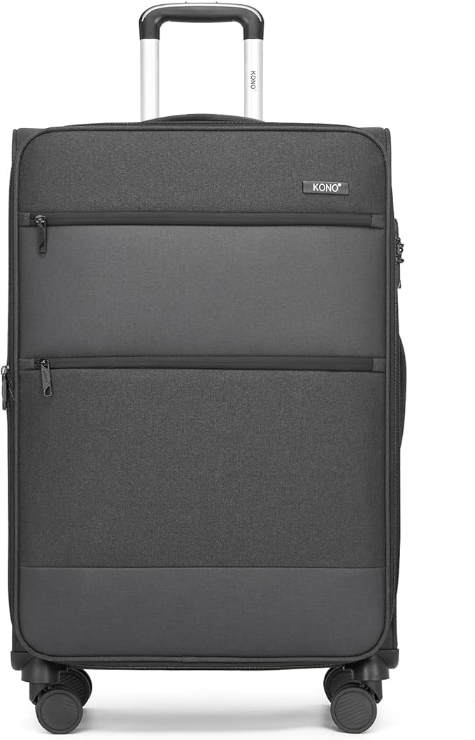 Kono 28 Inch Softside Expandable Checked Luggage with 8 Spinner Wheels TSA Lock Softshell Lightweight Business Travel Suitcase for Men and Women, Black