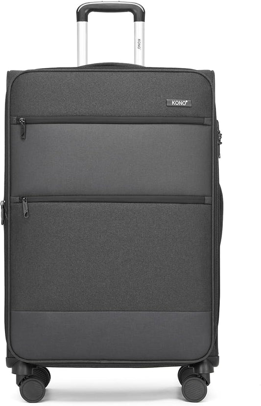 Kono 28 Inch Softside Expandable Checked Luggage with 8 Spinner Wheels TSA Lock Softshell Lightweight Business Travel Suitcase for Men and Women, Black