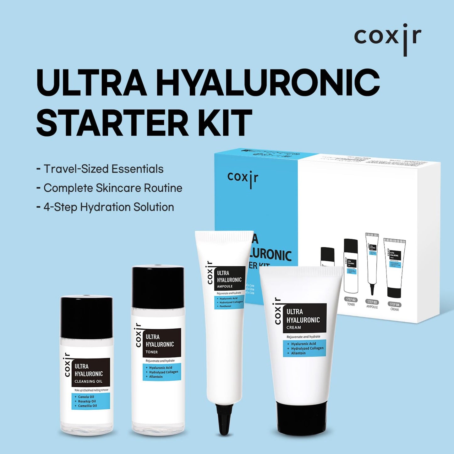 [Travel KIT] coxir Ultra HYALURONIC/Cleansing Oil+Toner+ampoule+Cream Holiday Miniature/[2.68 fl.oz (Pack of 1)] / Korean Skin Care