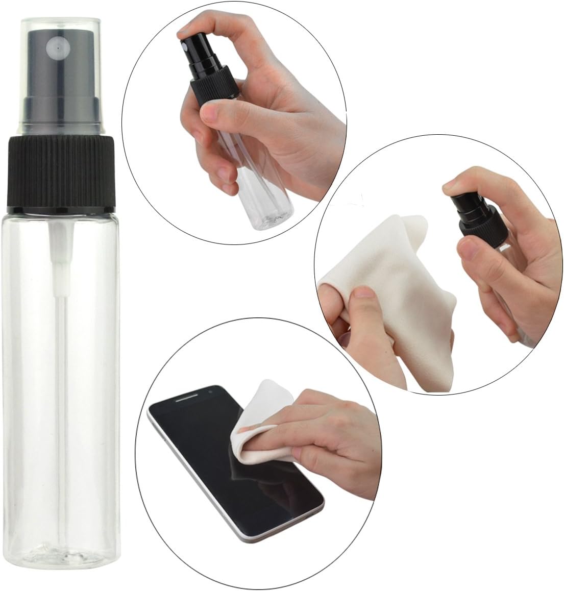 Jmkcoz Spray Bottles, 12 Pack 30ml 1oz Clear Empty Fine Mist Plastic Mini Travel Bottle Set Portable Refillable Liquid Containers for Cleaning, Travel£¬1 Pieces Microfiber Cleaning Cloth