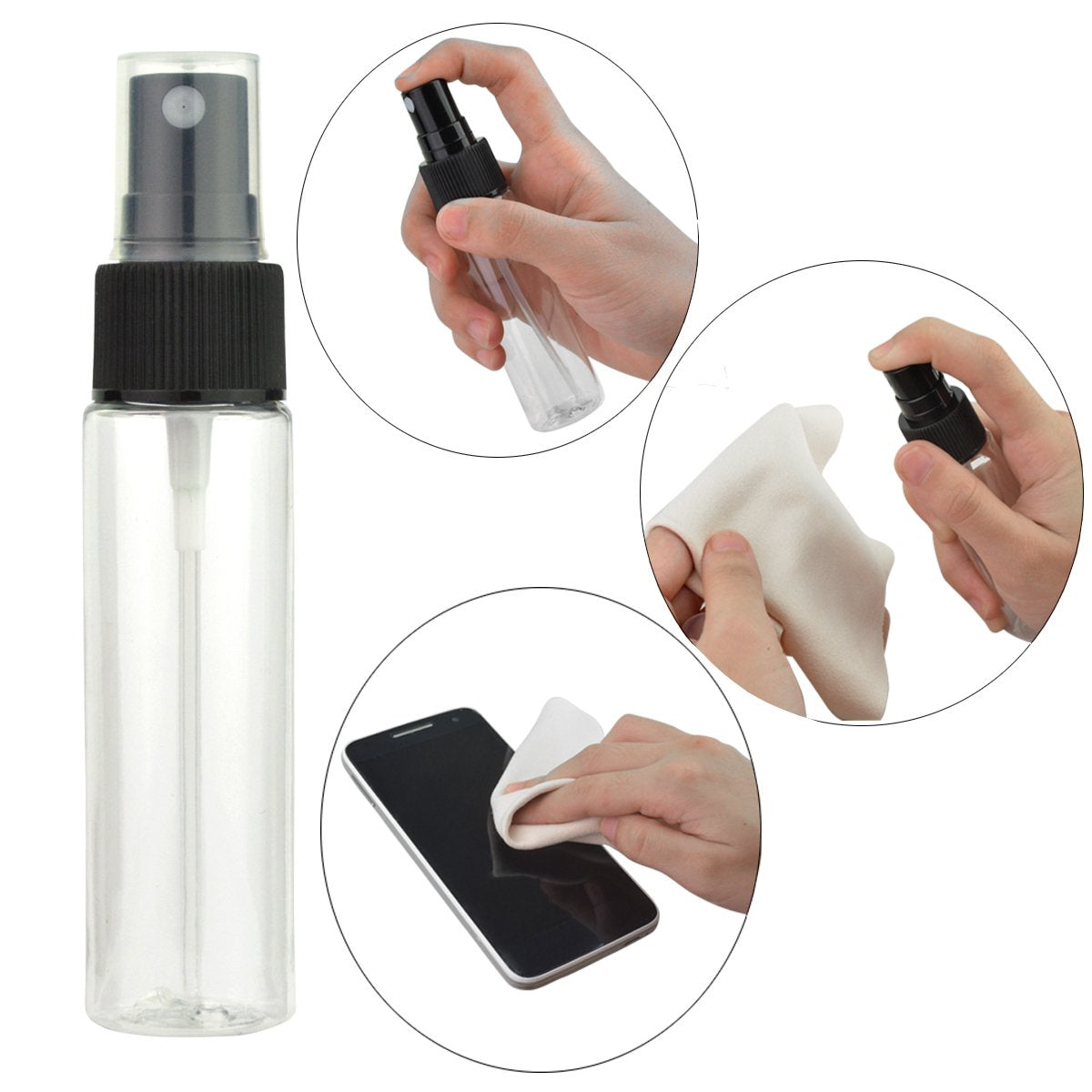 Jmkcoz Spray Bottles, 12 Pack 30ml 1oz Clear Empty Fine Mist Plastic Mini Travel Bottle Set Portable Refillable Liquid Containers for Cleaning, Travel£¬1 Pieces Microfiber Cleaning Cloth