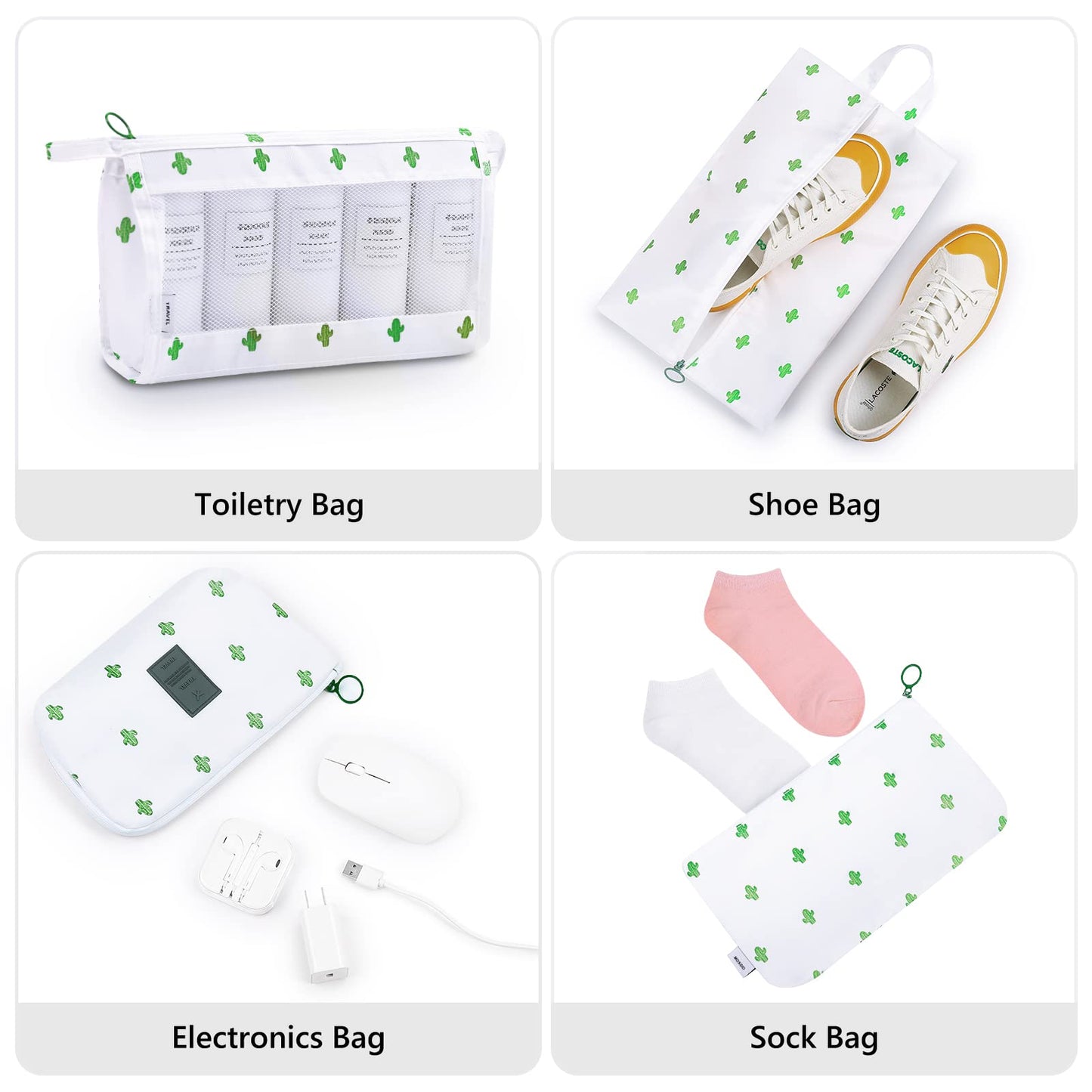 Luggage Cubes, Mossio 9 Set Travel Essentials Backpack Organizer for Women & Men White Cactus