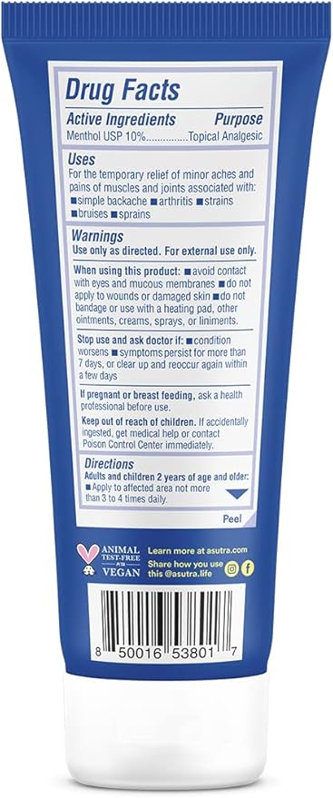 ASUTRA Relief Cream with Magnesium, 3.38 oz - Cooling Sensation, Temporary Relief from Muscle Discomfort and Soreness, Shea Butter & Almond Oil, Magnesium, 10% Menthol, and Arnica Montana