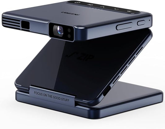 Aurzen ZIP Tri-Fold DLP Ultra-Portable Mini Projector with Bluetooth 5.4, Screen Mirroring, 1.5H Playtime, Type-C Fast Charging, Zero-Lag Focus&Keystone, Compatible with Phone/Tablet/PC, Blue